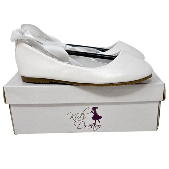 Kids Dream Girls White Ballet Flats with Ribbon Tie Size 10 BS004 - Picture 3 of 6